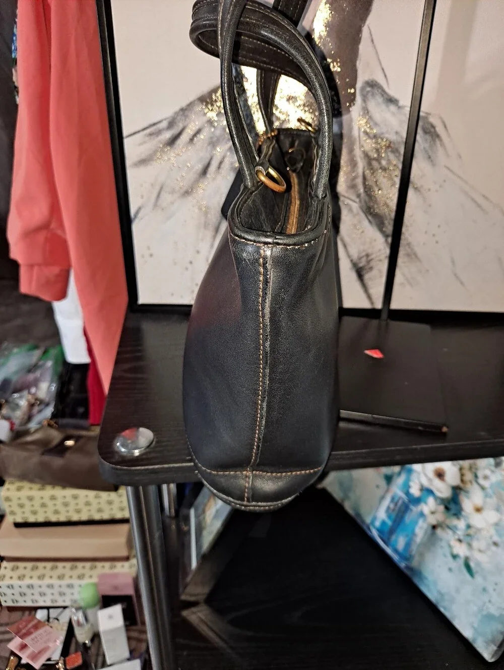 Coach Black Blecker Leather Tote with Top Handles
